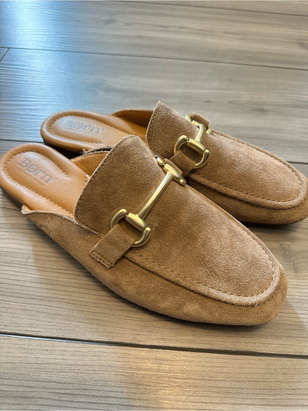 Born Tan Suede Horsebit Mule Loafers Size 7